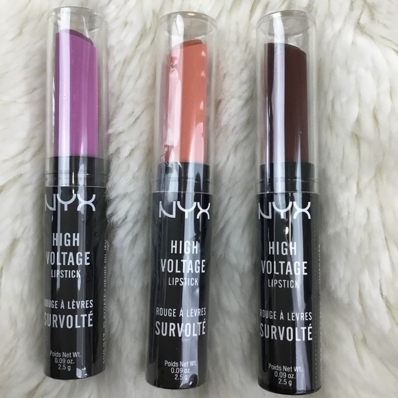 NYX Other - LOT of 3 NYX High Voltage Lipstick Nude Purple NEW